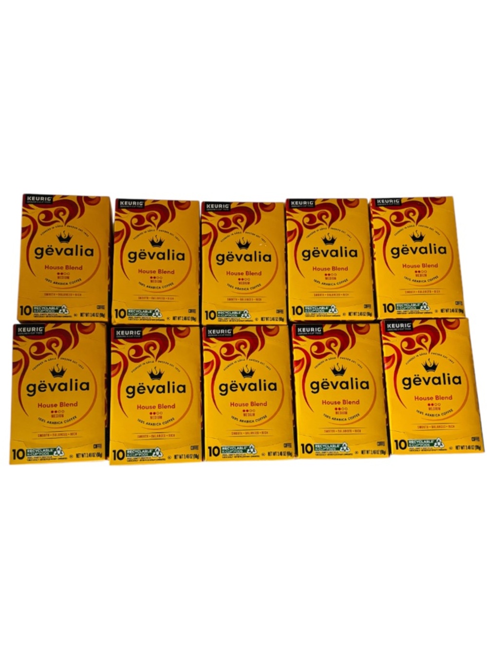 Lot of 100 K-Cups (10 Boxes) of Gevalia House Blend Coffee.